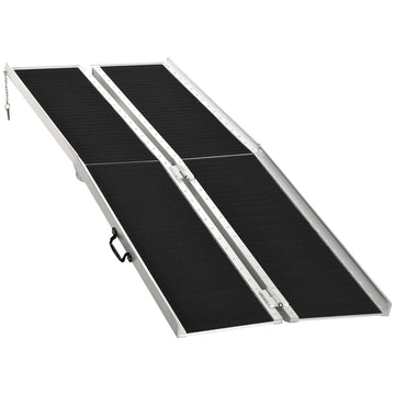 8ft Wheelchair Ramp, 600lbs Capacity Non-Slip Aluminum Folding Handicap Ramp with Reinforced Welded Hinges, for Home Steps, Cars, Scooters and Stairs