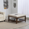 Ottoman Coffee Table, 32 Inch Square Footrest Ottoman with Storage, Linen Upholstered Tufted Footstool, Beige