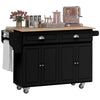 Kitchen Island with Storage, Rolling Kitchen Island with Drop Leaf, Rubber Wood Top and Adjustable Shelves