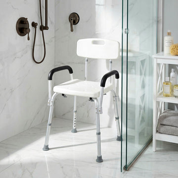 Adjustable Medical Shower Chair with Back, Bathtub Bench Bath Seat with Padded Arms, Non Slip Tub Safety for Disabled, Seniors, Elderly