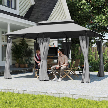 10' x 13' Double Roof Patio Gazebo, Outdoor Gazebo with Curtains, for Garden, Lawn, Backyard and Deck