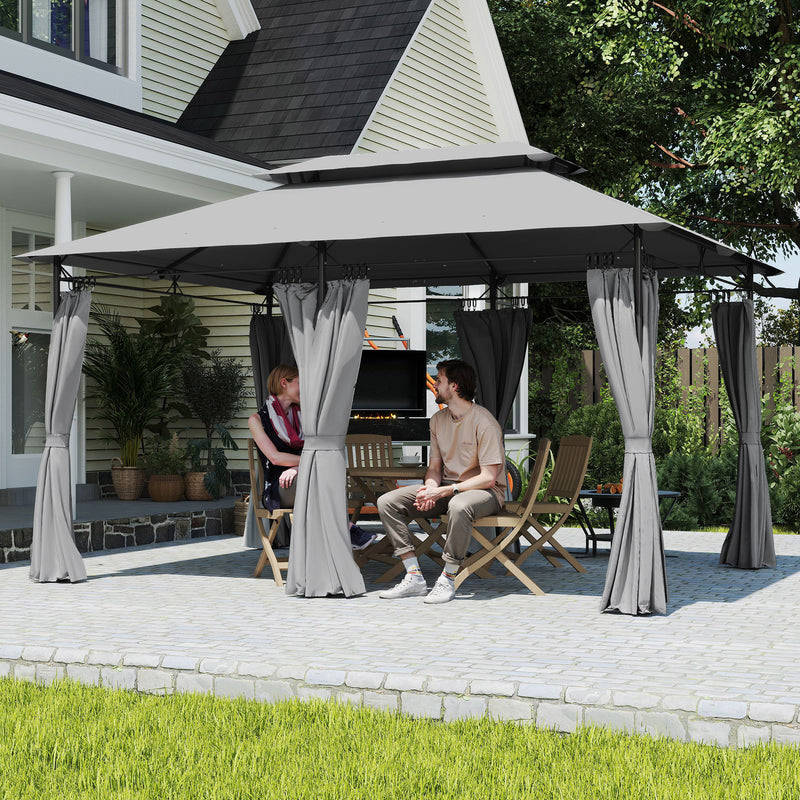 10' x 13' Double Roof Patio Gazebo, Outdoor Gazebo with Curtains, for Garden, Lawn, Backyard and Deck