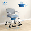 Rolling Shower Chair, Bedside Commode Wheelchair with Padded Seat, Backrest, for Seniors, Disabled, 300 lbs, Grey