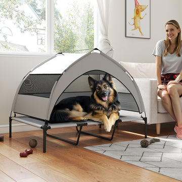 Elevated Dog Bed with Removable Canopy, Portable Outside Raised Pet Cot, Storage Bag, 48