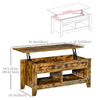 Lift Top Coffee Table with Hidden Storage Compartment and Open Shelves, Lift Tabletop Pop-Up Center Table for Living Room