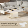 Extendable Coffee Table with LED Lights, Modern High Gloss Center Table with Hidden Storage for Living Room, White