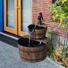 2-Tier Wooden Barrel Water Fountain with Electric Pump Cascading Feature Outdoor Indoor Decoration