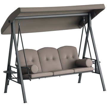 3 Seater Porch Swing Heavy Duty Outdoor Swing Chair Outdoor Lounge Hammock Cushioned Seat W/ Tilt Canopy