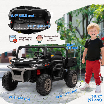 12V Ride on Car with Electric Bucket, Two-Seater, Shovel, Remote Control, Spring Suspension, Horn, Music, Black