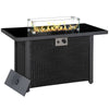 Propane Fire Pit Table 43in Outdoor Fire Table, 50,000 BTU Pulse-Ignition Wicker Firepit Furniture with Glass Wind Guard, Blue Glass Rock, CSA Certification