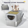Stainless Steel Cat Litter Box with Lid, Extra Large Enclosed Litter Box with Top Litter-Catching Holes, Scoop, Silver