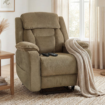 Power Recliner Chair with Massage, Electric Lift Chair for Elderly with Side Pockets, 2 Memory Positions, Remote