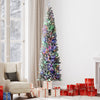 9ft Prelit Pencil Artificial Christmas Tree, Flocked Xmas Tree with Remote, Dual Colour LEDs, 895 Tips, Metal Stand