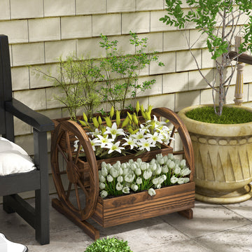 Wooden Wagon Planter Box, 3-Tier Raised Garden Bed, for Vegetables Flowers Herbs, 24