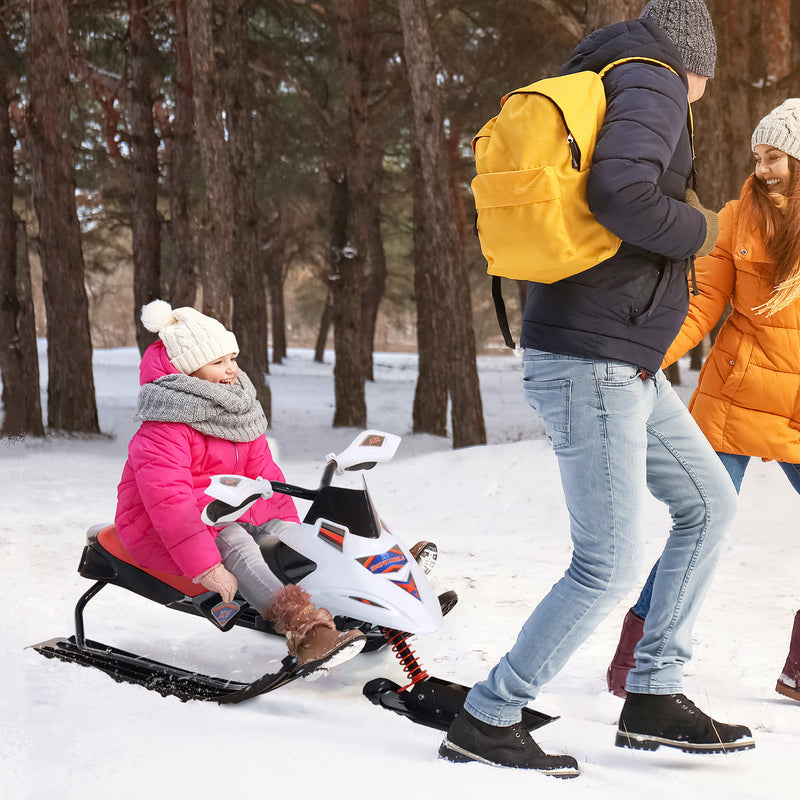 Soozier GT Snow Racer Sleds for Kids with Padded Rubber Seat Traction Rope, Snow Motor with Wind Shield Handle and Anti-Slip Pedal, Winter Gift for Boys Girls Red
