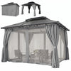 10' x 12' Outdoor Gazebo Canopy, Double Roof Hardtop Gazebo with Polycarbonate Roof, Steel Frame, Nettings and Curtains, for Garden, Lawn, Backyard and Deck