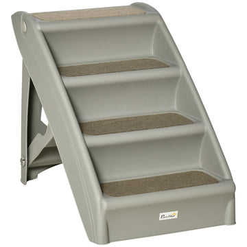 4-Level Portable Pet Stairs, Foldable Dog Ramp, Lightweight Cat Steps, with Nonslip Soft Mats, for High Bed, Sofa, Up to 44 lbs, Dark Brown