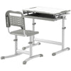 Qaba Height Adjustable Study Table and Chair Set with Drawer, Pen Slot, Tiltable Desktop, Hook, Grey