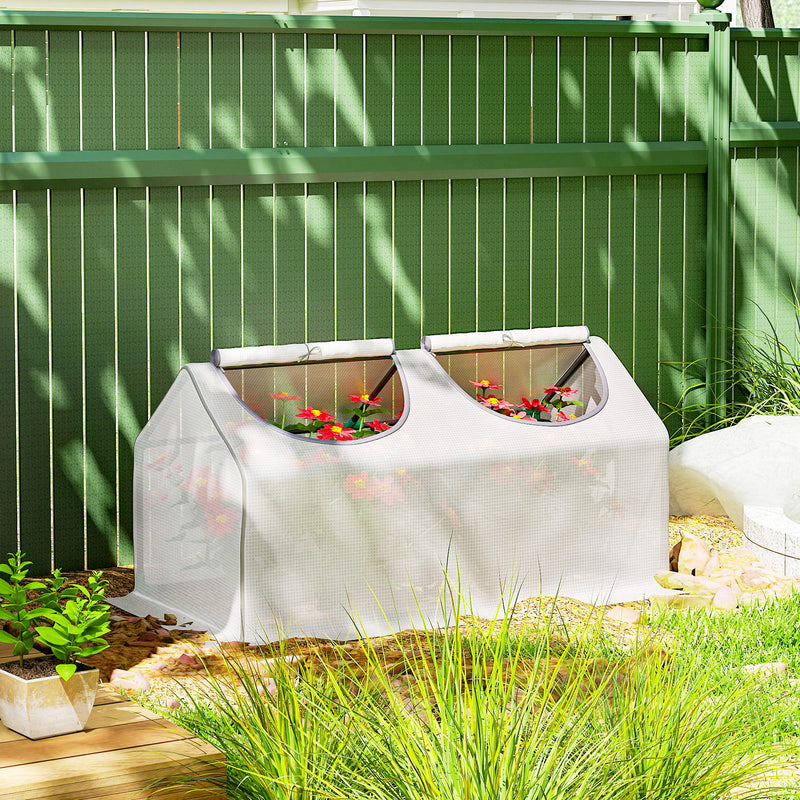 Portable Mini Tunnel Greenhouse Garden Warm House with 2 Windows Steel Frame PE Cover, 47