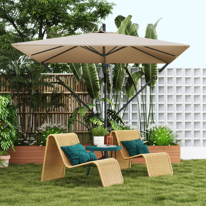 Patio Offset Umbrella UPF 50+ UV Protection, Crank Parasol with Base, Cover & Wind Securing, Khaki