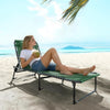 Folding Lounge Chair, Adjustable Chaise Lounge with Headrest, Reclining Lounger Cot for Camping, Hiking, Green
