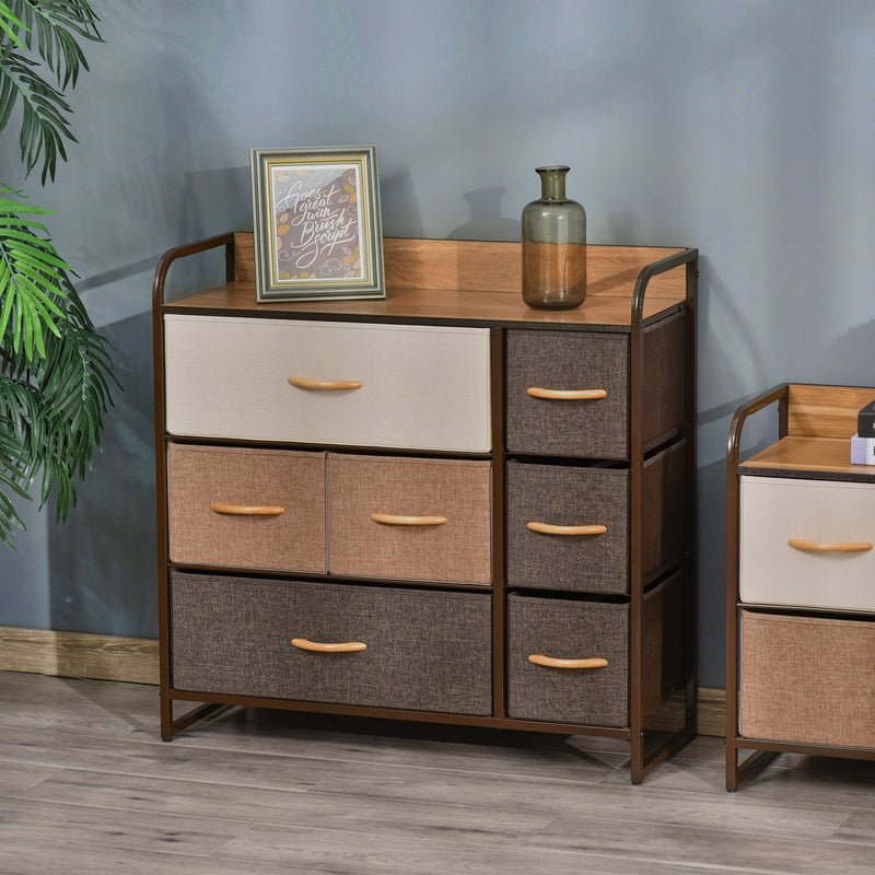 7-Bin Dresser Storage Tower Cabinet Organizer Unit, Easy Pull Fabric Bins with Metal Frame for Bedroom