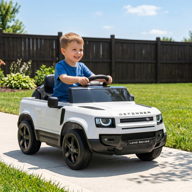 Qaba 12V Ride on Car Licensed Land Rover with Remote, Suspension, Slow Start, 3 Speeds, Lights, Music, Horn for 3-5, White