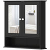Medicine Cabinet, Wall-Mounted Medicine Cabinet with Mirror with Double Doors, Open Shelf, and Adjustable Shelf, Modern Bathroom Wall Cabinet, Black