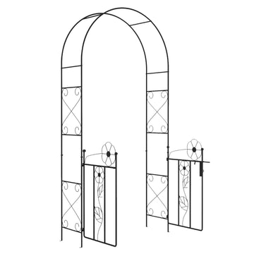 7.5FT Metal Garden Arbour with Double Gate, Arch Trellis for Climbing Vine Plants, Outdoor Wedding, Decoration, Black