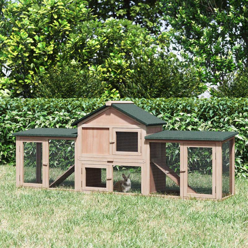 Large Rabbit Hutch Wood Bunny Cage Outdoor Guinea Pig House with Double Runs Slide Out Tray Ramps, 83
