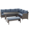 4 Piece Outdoor Patio Rattan Wicker Dining Table Bench Patio Furniture Sofa