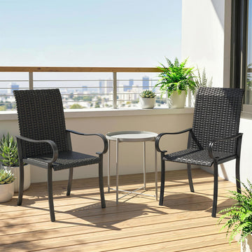 2 Piece PE Rattan Patio Dining Chairs with Steel Frame,  for Garden, Backyard, Pool Side, Porch, Black