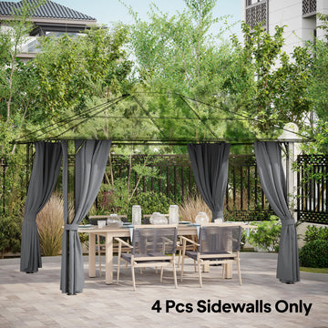 Gazebo Curtains, 10' x 12' Universal Replacement Privacy Curtain, 4-Panels Sidewall with Hooks/C-Rings, Dark Grey