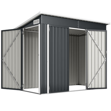 7.5' x 4.3' Outdoor Storage Shed, Waterproof Metal Garden Shed with Lockable Doors, for Backyard, Lawn, Patio, Dark Grey