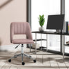 Mid Back Office Chair Velvet Fabric Swivel Scallop Shape Computer Desk Chair, Pink