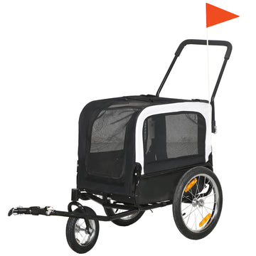2 in 1 Dog Bike Trailer, Dog Stroller with Safety Leash, Hitch, Flag, Reflectors, Cushion for Small Dogs, Black