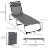 Folding Lounge Chair, Aluminum Frame Tanning Chair, Patio Lounger with Headrest, 5-Level Adjustable Backrest, Grey