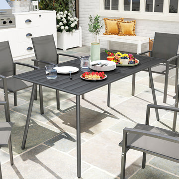 Rectangle Patio Dining Table for 6 Person, Metal Steel Slat Outdoor Table, for Lawn, Garden, 59