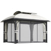 11' x 13' Patio Gazebo, Double Roof Outdoor Gazebo Canopy with Netting & Curtains, Galvanized Metal Frame