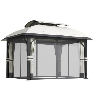 11' x 13' Patio Gazebo, Double Roof Outdoor Gazebo Canopy with Netting & Curtains, Galvanized Metal Frame