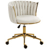 Office Chair, Vanity Chair with Woven Back, Adjustable Height, Rolling Wheels, Cream White