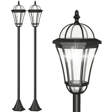 2 Piece LED Garden Lights Lamp Post Solar Powered Auto Switch Outdoor Lantern Patio Pathway Walkway Water-Resist 6 Hours Black