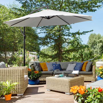 9.7ft Offset Patio UmbrellaCantilever Parasol with Crank Handle, 8 Ribs and Cross Base for Outdoor, Sun Shade, Cream
