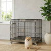 Foldable Dog Crate, 24 Inch Metal Dog Cage with Removable Tray, Lockable Wheels, 2 Doors for Small Medium Breeds, Black