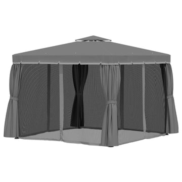 10' x 10' 2-Tier Outdoor Gazebo Canopy Tent with Zippered Mesh Sidewalls, Aluminum Frame for Patio, Backyard