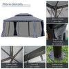13' x 10' Patio Gazebo, Double Roof Outdoor Gazebo Canopy Shelter with Netting & Curtains, Strong Aluminum Frame, Dark Grey