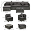 6 Pieces Outdoor PE Rattan Wicker Patio Furniture Sofa Set with Thick Cushions, Deluxe Garden Sectional Couch with Glass Top Table, Mixed Grey and Charcoal