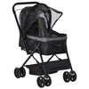 Foldable Cat Dog Travel Carriage, 4 Wheels Pet Stroller with EVA Wheel Brake, 3-stage Canopy, Mesh Window Door, Black