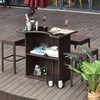 5 Pieces Patio Bar Set, Outdoor PE Rattan Wicker High Top Outdoor Table and Chairs Outdoor Bar Set with Tempered Glass Top Bar Table and Shelves, 4 Bar Chairs, Dark