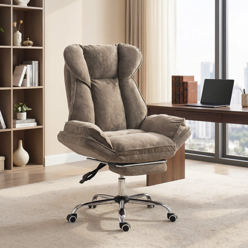 Big and Tall Office Chair Footrest Executive Desk Chair High Back Snowflake Velvet Reclining, Brown